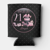 Glam Roze Zwart Mode 21e Verjaardagsfeestje Blikjeskoeler (Voorkant)