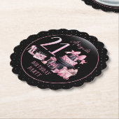 Glam Roze Zwart Mode 21e Verjaardagsfeestje Kartonnen Onderzetters (Gekanteld)