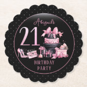 Glam Roze Zwart Mode 21e Verjaardagsfeestje Kartonnen Onderzetters (Voorkant)
