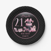 Glam Roze Zwart Mode 21e Verjaardagsfeestje Papieren Bordje (Voorkant)