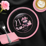 Glam Roze Zwart Mode 21e Verjaardagsfeestje Papieren Bordje<br><div class="desc">Glamoureus Frans couture-geïnspireerd,  roze en zwart "21" 21ste verjaardagsontwerp met een petten dooscake,  roze stiletto's en een make-uptas tussen verschillende ongeopende cadeaus en weelderige cupcakes. Perfect voor het vieren van verjaardagsgelegenheden. Age is gemaakt in een onbewerkbaar faux pink glitter lettertype.</div>