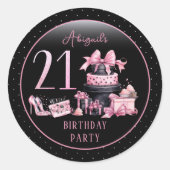 Glam Roze Zwart Mode 21e Verjaardagsfeestje Ronde Sticker (Voorkant)