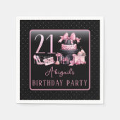 Glam Roze Zwart Mode 21e Verjaardagsfeestje Servet (Voorkant)