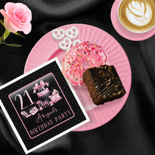 Glam Roze Zwart Mode 21e Verjaardagsfeestje Servet