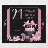 Glam Roze Zwart Mode 21e Verjaardagsfeestje Sparkling Wijnetiket (Enkel label)
