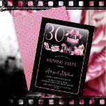 Glam Roze Zwart Mode 30e Verjaardagsfeestje Kaart<br><div class="desc">Glamoureus Frans couture-geïnspireerd,  roze en zwart "30" 30e verjaardagsontwerp met een petten dooscake,  roze stiletto's en een make-uptas tussen verschillende ongeopende cadeaus en weelderige cupcakes. Perfect voor het vieren van verjaardagsgelegenheden. Age is gemaakt in een onbewerkbaar faux pink glitter lettertype.</div>