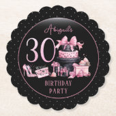 Glam Roze Zwart Mode 30e Verjaardagsfeestje Kartonnen Onderzetters (Voorkant)