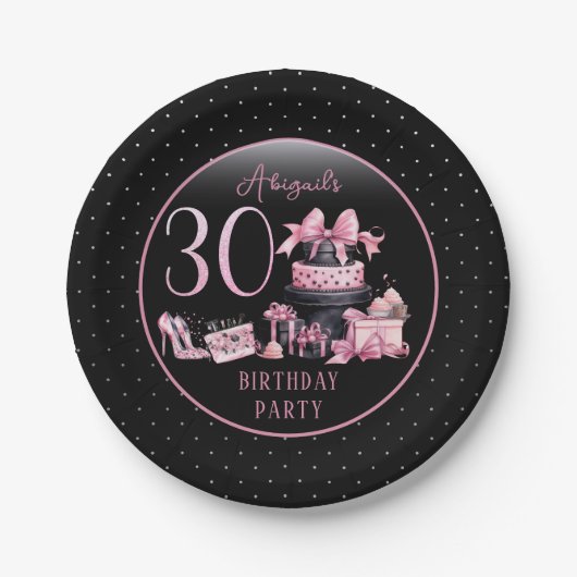Glam Roze Zwart Mode 30e Verjaardagsfeestje Papieren Bordje