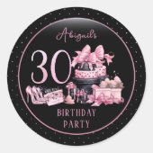 Glam Roze Zwart Mode 30e Verjaardagsfeestje Ronde Sticker (Voorkant)