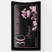 Glam Roze Zwart Mode 30e Verjaardagsfeestje Spandoek (Verticaal)