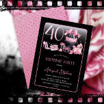 Glam Roze Zwart Mode 40e Verjaardagsfeestje Kaart<br><div class="desc">Glamoureus Frans couture-geïnspireerd, roze en zwart "40" 40e verjaardagsontwerp met een petten dooscake, roze stiletto's en een make-uptas tussen verschillende ongeopende cadeaus en weelderige cupcakes. Perfect voor het vieren van verjaardagsgelegenheden. Age is gemaakt in een onbewerkbaar faux pink glitter lettertype. Gelieve bericht ontwerper als u dit aangepast voor een andere...</div>