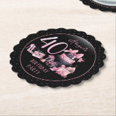 Glam Roze Zwart Mode 40e Verjaardagsfeestje Kartonnen Onderzetters (Gekanteld)