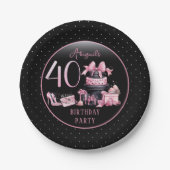 Glam Roze Zwart Mode 40e Verjaardagsfeestje Papieren Bordje (Voorkant)