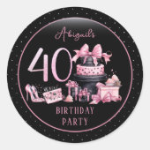 Glam Roze Zwart Mode 40e Verjaardagsfeestje Ronde Sticker (Voorkant)