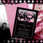Glam Roze Zwart Mode 50e Verjaardagsfeestje Kaart<br><div class="desc">Glamoureus Frans couture-geïnspireerd, roze en zwart "50" 50ste verjaardagsontwerp met een petten dooscake, roze stiletto's en een make-uptas tussen verschillende ongeopende cadeaus en weelderige cupcakes. Perfect voor het vieren van verjaardagsgelegenheden. Age is gemaakt in een onbewerkbaar faux pink glitter lettertype. Gelieve bericht ontwerper als u dit aangepast voor een andere...</div>