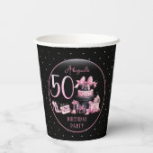 Glam Roze Zwart Mode 50e Verjaardagsfeestje Papieren Bekers (Achterkant)