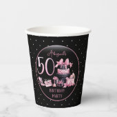 Glam Roze Zwart Mode 50e Verjaardagsfeestje Papieren Bekers (Voorkant)