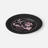 Glam Roze Zwart Mode 50e Verjaardagsfeestje Papieren Bordje (Gekanteld)