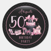 Glam Roze Zwart Mode 50e Verjaardagsfeestje Ronde Sticker (Voorkant)