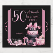 Glam Roze Zwart Mode 50e Verjaardagsfeestje Sparkling Wijnetiket (Enkel label)