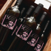 Glam Roze Zwart Mode 50e Verjaardagsfeestje Sparkling Wijnetiket