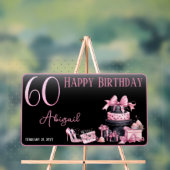 Glam Roze Zwart Mode 60e Verjaardagsfeestje Acryl Bord (Neutraal)