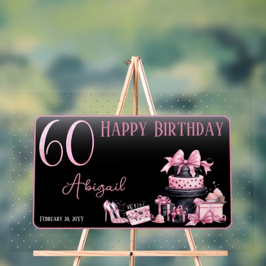 Glam Roze Zwart Mode 60e Verjaardagsfeestje Acryl Bord (Neutraal)