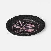 Glam Roze Zwart Mode 60e Verjaardagsfeestje Papieren Bordje (Gekanteld)