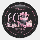Glam Roze Zwart Mode 60e Verjaardagsfeestje Ronde Sticker (Voorkant)