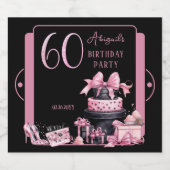 Glam Roze Zwart Mode 60e Verjaardagsfeestje Sparkling Wijnetiket (Enkel label)