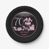 Glam Roze Zwart Mode 70e Verjaardagsfeestje Papieren Bordje (Voorkant)