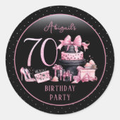 Glam Roze Zwart Mode 70e Verjaardagsfeestje Ronde Sticker (Voorkant)