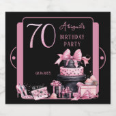 Glam Roze Zwart Mode 70e Verjaardagsfeestje Sparkling Wijnetiket (Enkel label)