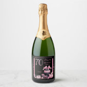Glam Roze Zwart Mode 70e Verjaardagsfeestje Sparkling Wijnetiket (Voorkant)