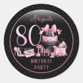 Glam Roze Zwart Mode 80ste Verjaardagsfeestje Ronde Sticker (Voorkant)