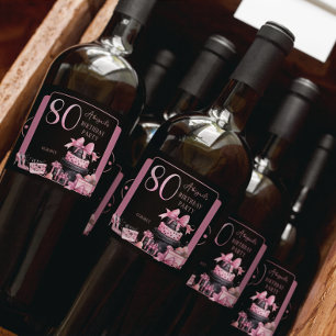 Glam Roze Zwart Mode 80ste Verjaardagsfeestje Sparkling Wijnetiket