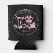 Glam Roze Zwart Mode Sweet 16 Verjaardagsfeestje Blikjeskoeler (Achterkant)