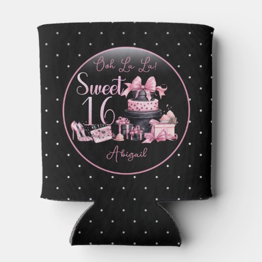 Glam Roze Zwart Mode Sweet 16 Verjaardagsfeestje Blikjeskoeler (Achterkant)