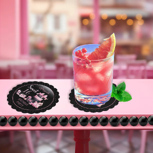 Glam Roze Zwart Mode Sweet 16 Verjaardagsfeestje Kartonnen Onderzetters