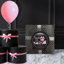 Glam Roze Zwart Mode Sweet 16 Verjaardagsfeestje