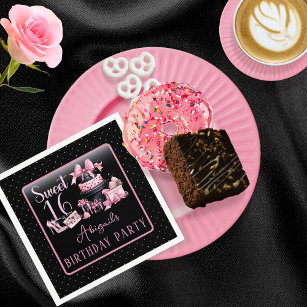 Glam Roze Zwart Mode Sweet 16 Verjaardagsfeestje Servet
