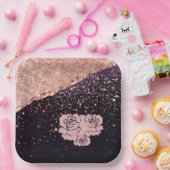 Glam Roze Zwarte Glitter Blush Rozen Papieren Bordje (Feest)
