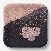 Glam Roze Zwarte Glitter Blush Rozen Papieren Bordje (Voorkant)