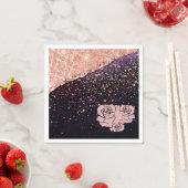 Glam Roze Zwarte Glitter Blush Rozen Servet (Insitu)