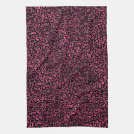 Glam roze zwarte luipaard afdrukken theedoek