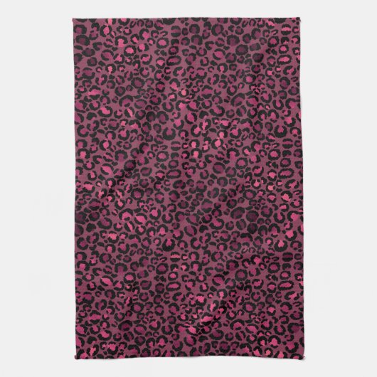 Glam roze zwarte luipaard afdrukken theedoek (Verticaal)