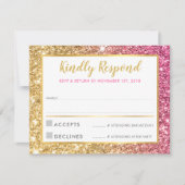GLAM RSVP RESPONSE cool luxe roze gouden glitter Kaart (Voorkant)