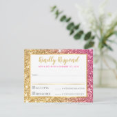 GLAM RSVP RESPONSE cool luxe roze gouden glitter Kaart (Staand voorkant)