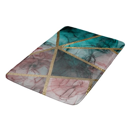 Glam Rust Blush Blauwgroen & Gold Chic Modern Glam Badmat (Gekanteld)