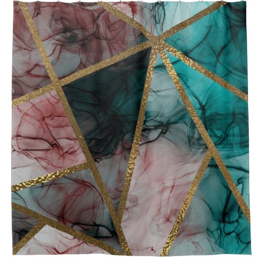 Glam Rust Blush Blauwgroen & Gold Chic Modern Glam Douchegordijn (Voorkant)